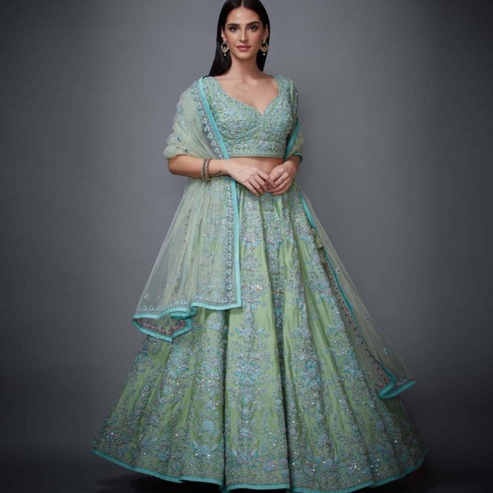Designer Mint Embroidered Lehenga Set
